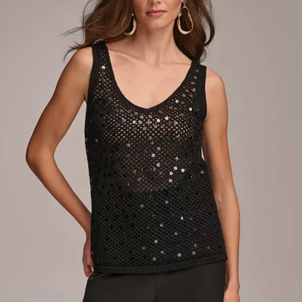 Donna Karan Women's Sequined Festival Knit Tank Top Size S